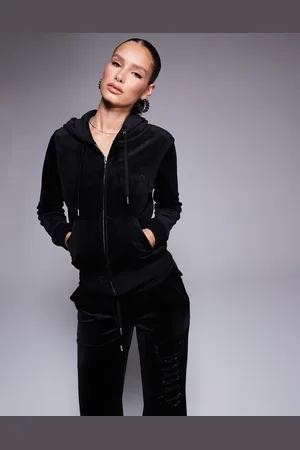 Juicy Couture Hættetrøje med gennemgående lynlås og tonede rhinsten i velour - Del af sæt