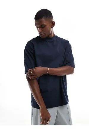 ASOS Marineblå oversized kraftig T-shirt med høj hals