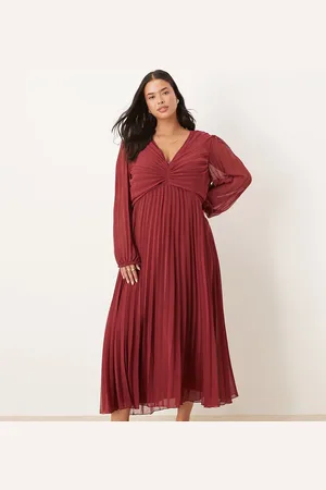 ASOS ASOS DESIGN Curve - midikjole med dyb udskæring og plisseret livstykke-Orange