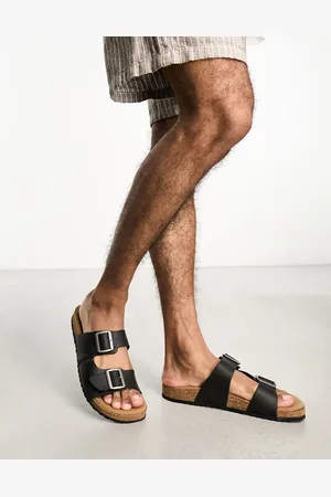 JACK & JONES Sort sandal i læder med dobbelt strop