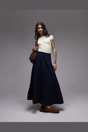Topshop Indigoblå maxinederdel i rå denim i fuld længde