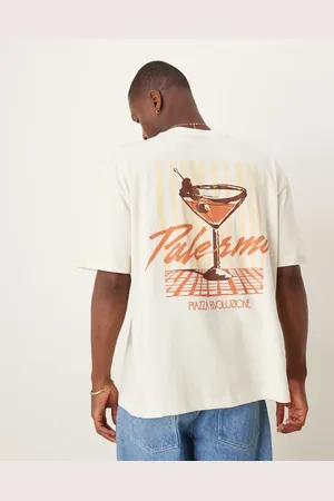 ASOS Cremehvid oversized T-shirt med grafisk drinksprint