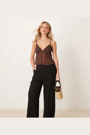 ASOS Petite - Sorte og afslappede bukser med lige ben i hørblanding