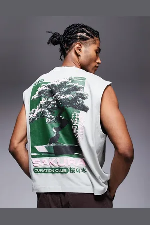 ASOS Oversized grå overdel med firkantet pasform og grafisk rygprint-Brun