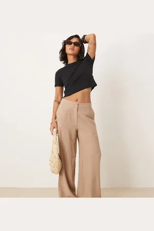 ASOS Petite - Mokkabrune afslappede bukser med lige ben i hørblanding