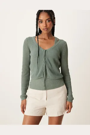 MANGO Let salviegrøn cardigan med bindefront