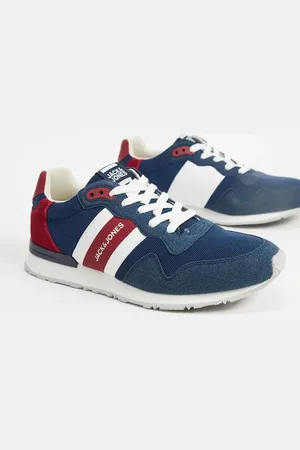 JACK & JONES Marineblå sneakers med mesh og kontrastfarvede striber