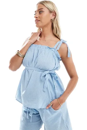Mama;licious Mamalicious - Maternity - Blå-stribet camioverdel med skulderbinding - Del af sæt
