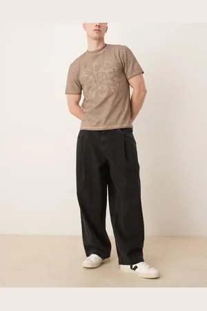 ASOS Vasket sorte oversized posede jeans med læg på lommerne