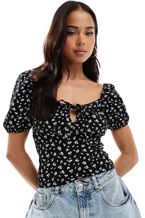 Miss Selfridge Milkmaid-top med bindefront og små -Multifarvet