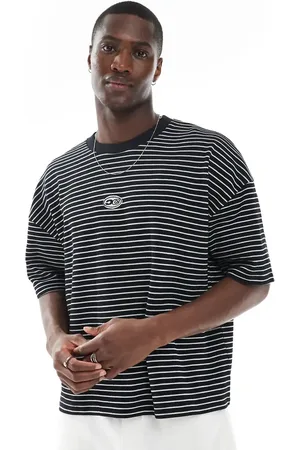 ASOS T-shirt med sænkede skuldre, broderi og hvide striber i firkantet pasform