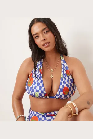 ASOS ASOS DESIGN Curve - Lucy - Longline trekantsbikinitop med chiliprint-Blå