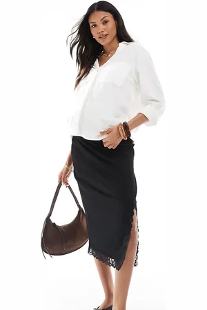 Mama;licious Mamalicious - maxinederdel i jersey med sideslids og blondedetaljer