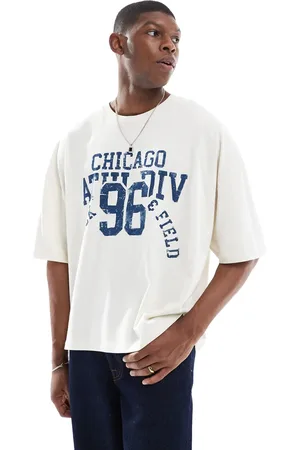 ASOS Oversized cremehvid T-shirt med firkantet pasform og grafisk sportsprint