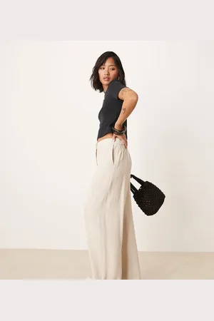 ASOS Petite - Neutrale bukser med lige ben og afslappet pasform i hørblanding