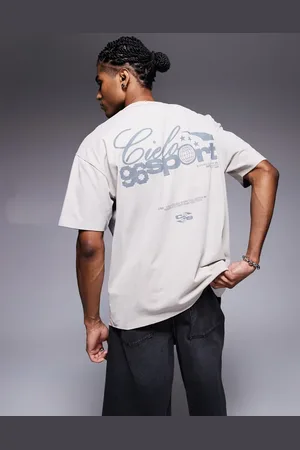ASOS Oversized og forvasket beige T-shirt i kraftigt 220 gsm-stof med firkantet pasform og grafisk 