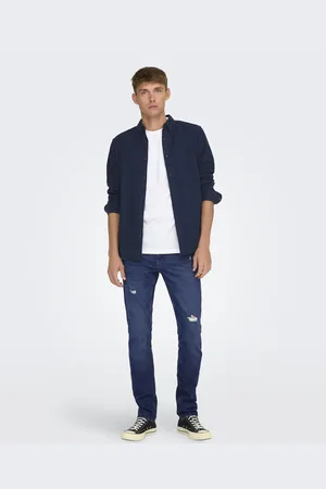 Only & Sons Mørkeblå jeans i denim i slim fit