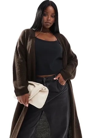 Yours Chokoladebrun longline-cardigan