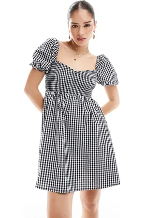 Esmée Mini-strandkjole med pufærmer og sort/hvide gingham-tern - Kun hos ASOS-Multifarvet