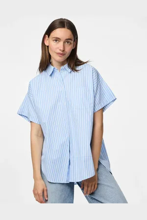 Pieces® Blå skjorte med striber