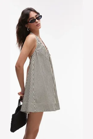 Topshop Monokrom trapezformet halterneck-minikjole med striber-Multifarvet