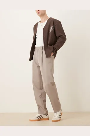 ASOS Mørk beige elegante oversized tapered bukser med læg foran-Neutral