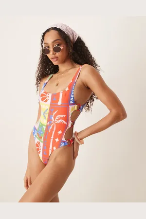 ASOS Trinny - Badedragt med udskæring og paradisprint-Multifarvet