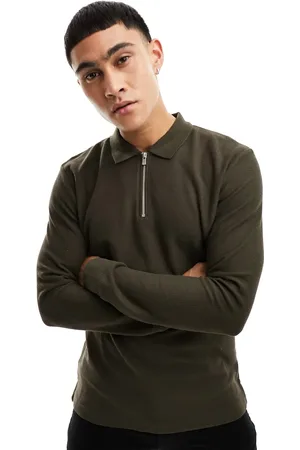 JACK & JONES Premium - Strikket polotrøje med lange ærmer og halv lynlås i brun