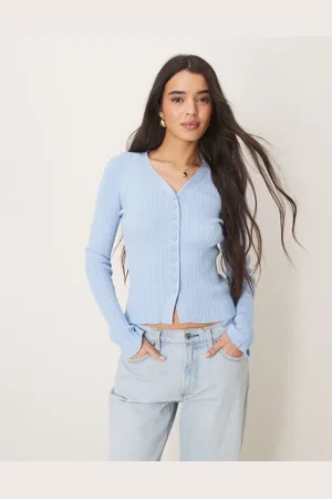 ASOS Ribstrikket cardigan med V-hals, knapper foran og flæser