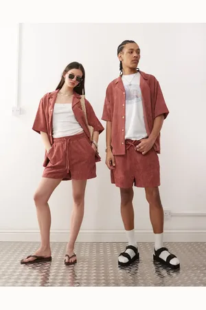 Reclaimed Pink unisexshorts i fløjl-Lyserød