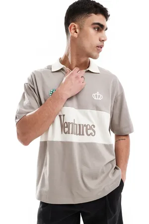 ASOS Brun oversized poloskjorte med splejsede paneler og grafisk tekstprint