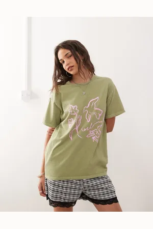Reclaimed Oversized T-shirt med lyserødt fugleprint