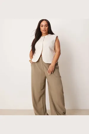 ASOS Curve - Khaki afslappede bukser med lige ben i hørblanding-Grøn