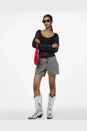 Pieces® Lysegrå denimshorts