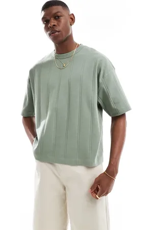 ASOS Oversized kakifarvet T-shirt i bred ribstrik med firkantet pasform-Grøn