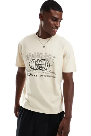 Another Influence T-shirt med grafik i gyldenbrun syrevask