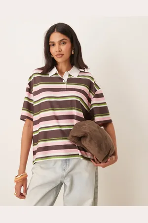ASOS Kortærmet T-shirt med grønne og lyserøde striber samt krave rugby-krave