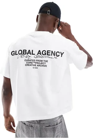 JACK & JONES Hvid og oversized T-shirt med "Global Agency"-print på ryggen