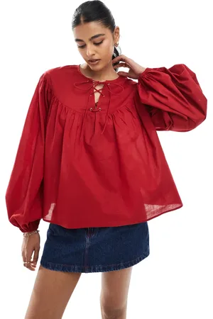 ASOS Bordeauxrød smock-top med snører i halsen