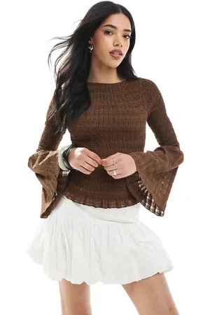 ASOS Chokoladebrun rynket top med engleærmer