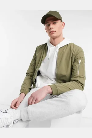 JACK & JONES Essentials - Kakigrøn bomber-jakke med gennemgående lynlås-Brun