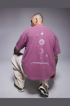 ASOS Forvasket pink T-shirt med oversized pasform og himmelprint på rygsøjlen i kraftigt stof på 220 gsm-Lyserød
