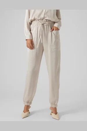 VERO MODA Beige cargobukser i flydende satin - Del af sæt-Neutral