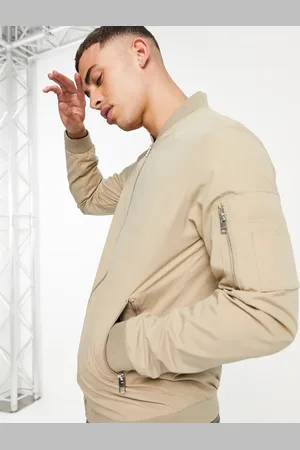 JACK & JONES Essentials - Beige bomber-jakke med lynlås-Neutral