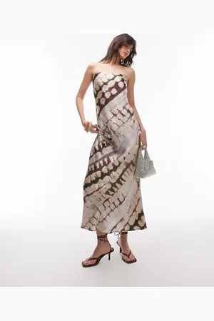 Topshop Slip-maxikjole med bandeau-snit og abstrakt dyreprint i satin