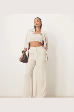 ASOS Tall - og afslappede bukser med lige ben i hørblanding-Neutral