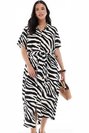 VERO MODA Easy - Lang skjortekjole med knapper og zebraprint-Hvid