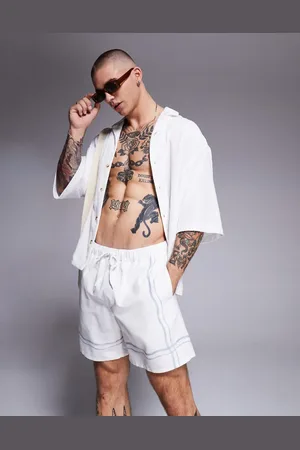 ASOS Hvide mellemlange badeshorts med kantprint-Neutral