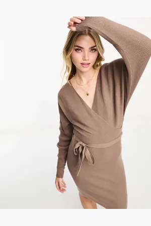 VERO MODA Strikket slå-om-minikjole med bælte og lange ærmer i