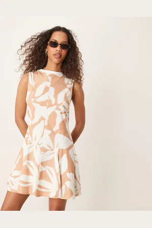 ASOS Hvid og lyserød ærmeløs midi-sundress med oversized blomstermønster i bomuld-Multifarvet